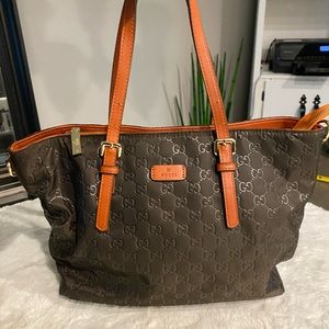 Rare Gucci Guccissima Sateen Brown Leather Trim Tote Gucci